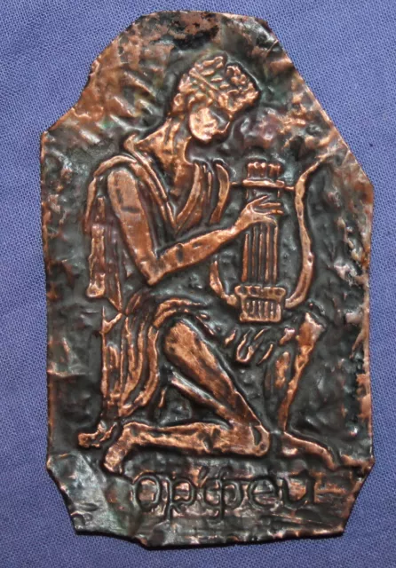 Vintage hand crafted copper plaque Orpheus
