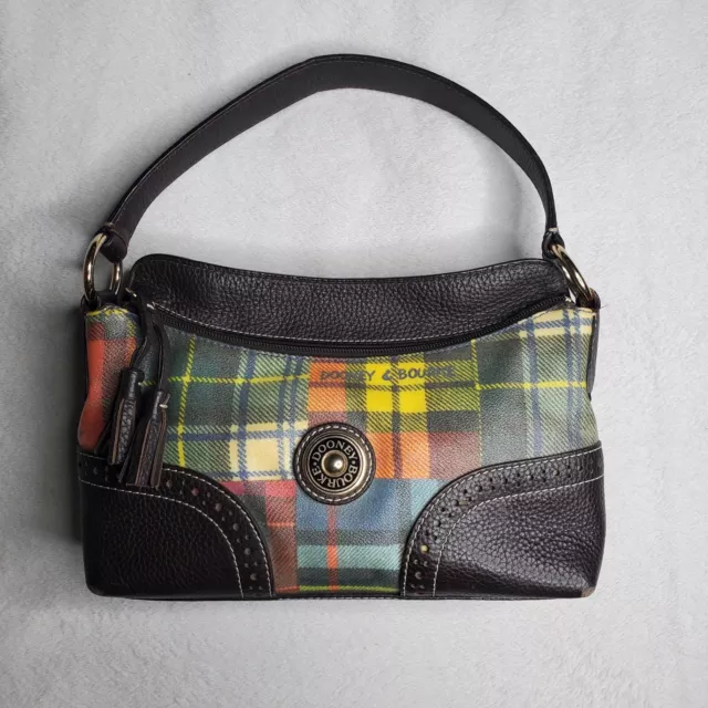 Dooney & Bourke Ladybug Black Plaid Print Leather Tassel Gold Y2K Shoulder Bag