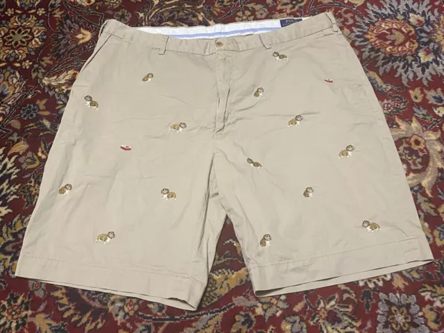 Polo Ralph Lauren Shorts Size 42 Dog Embroidered Chino Preppy Tan Khaki Bulldog