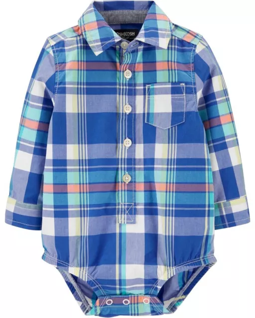 OshKosh - 9 Mths - Baby Boys - Plaid Button-Front Bodysuit - New with tags 