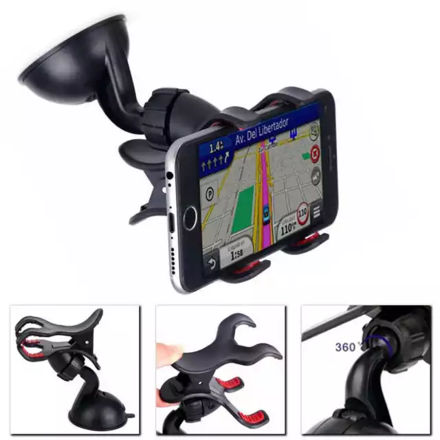 Supporto Universale Doppia Pinza Ventosa di Auto per Cellulare Rotazione car GPS