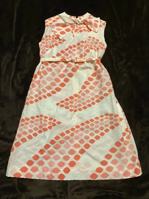 Vintage 60s Mini MOD Shift Scooter Dress Pink & White Sleeveless