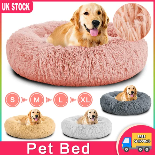 S-XL Pet Dog Cat Calming Beds Comfy Shag Warm Fluffy Bed Nest Mattress Donut Pad