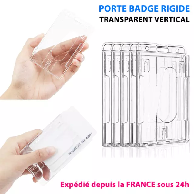 Porte Badge Vertical Rigide Etui Carte Double Face Plastique Transparent Lot