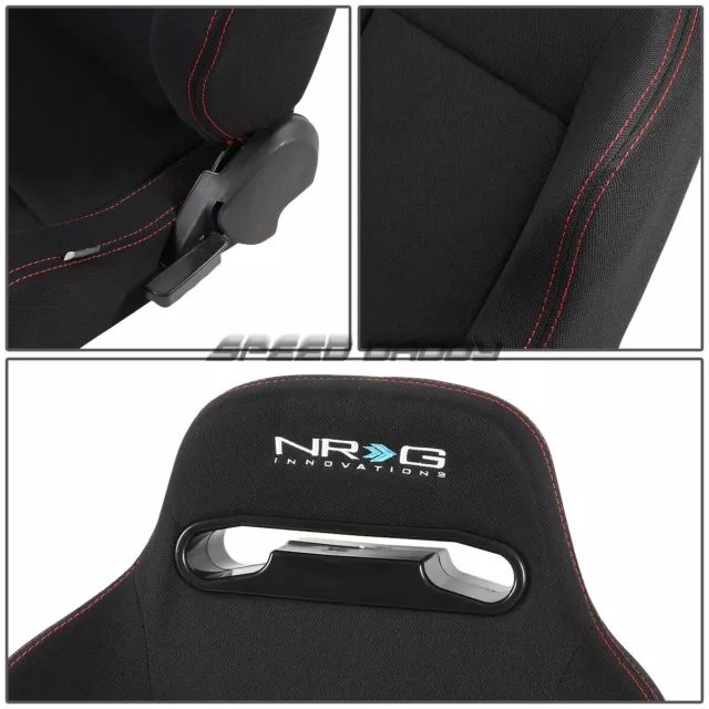 2 X Nrg Type-R Fully Reclinable Red Stitch Racing Seats+Adjustable Slider Black 2