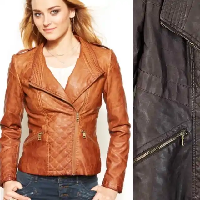 GUESS Vegan Faux Leather Asymmetrical Zip Quilted Moto Jacket Womens Size Small