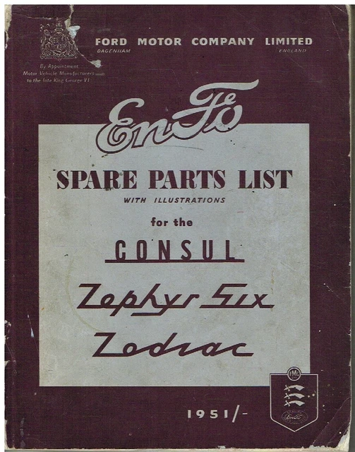 FORD CONSUL MK1 Zephyr Six Mk1 Zodiac Mk1 1951 Original Factory Parts