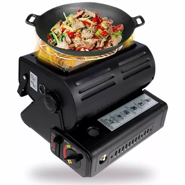 2in1 Tragbare Gasheizung Camping Kocher Butan Gas Gaskartuschen Keramik 1.3KW DE