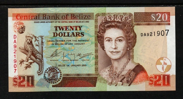 Belize 2003 QE II 20 Dollars P-69a UNC
