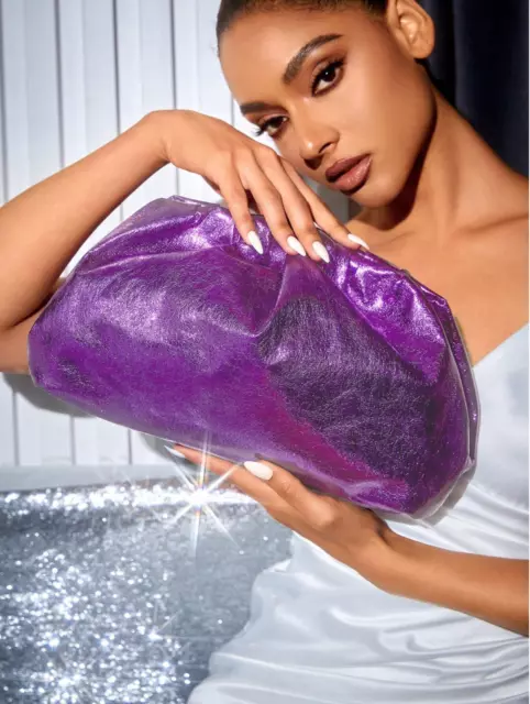 Purple Elegant Glitter Women's Random Metallic Pattern Ruched Bag
