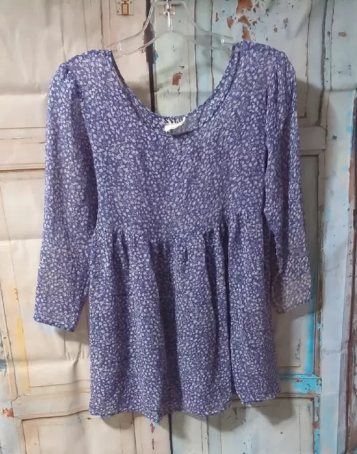 Vintage Syko Brand Womens Blue 100% Silk Casual Blouse Or Mini Dress Size S/M