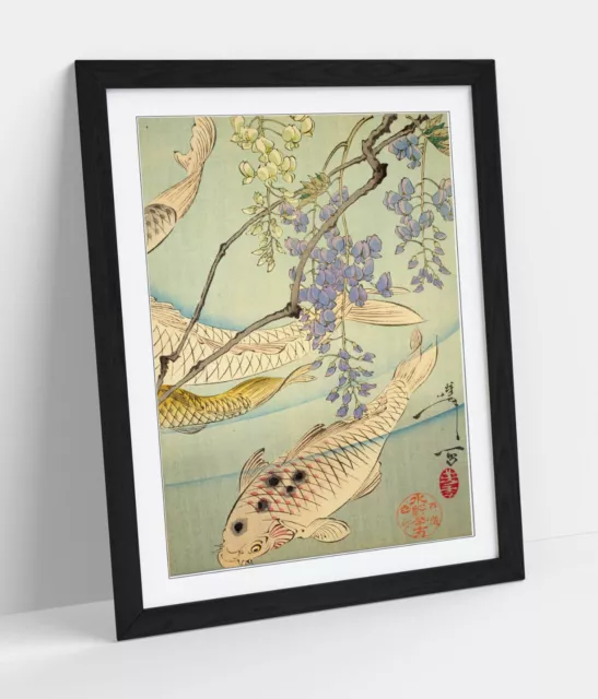 Tsukioka Yoshitoshi, Koi And Wisteria Flowers -Framed Art Picture Paper Print