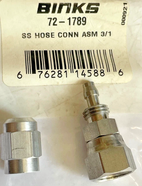 Binks Hose Connection 72-1789   1/4" Nps Fitting Stainless X 3/16" Hose