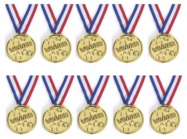 Gold Plastic Winners Medals Sports Day Party Bag Prize Awards Toys Kids Children