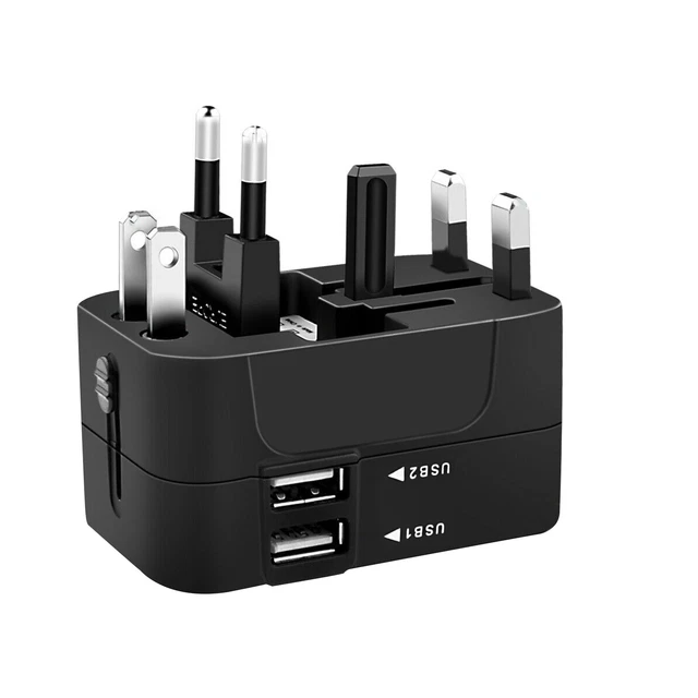 World Wide Travel Adapter Multi Plug Universal Charger UK EU AU US 2 USB Port
