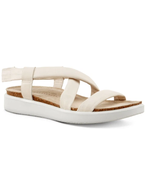 ECCO Womens Beige 0.5" Platform Corksphere Wedge Leather Slingback Sandal 7-7.5