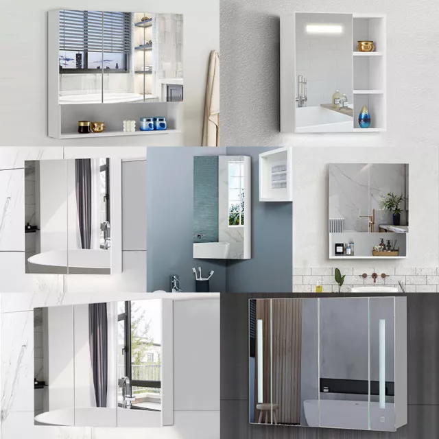 White Mirror Cabinet 2/3 Doors Wall Mounted Modern Storage Unit Bathroom MDF