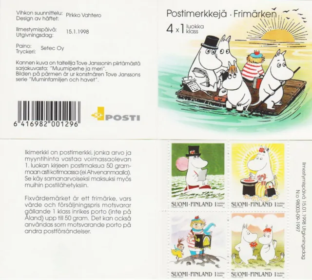 Moomin Troll Official Booklet 4 1st Class Stamps Finland Mint MNH 1998