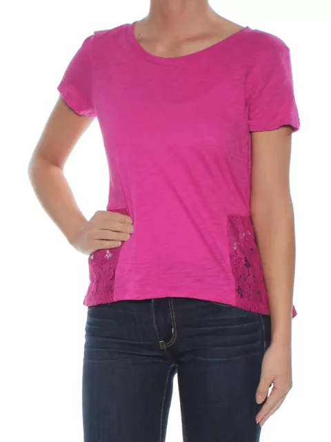 MAISON JULES WOMENS Pink Lace Short Sleeve Jewel Neck Top Size: XS $1. ...