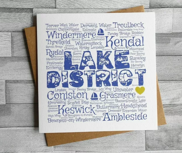 Lake District Villages Windermere Ambleside Kendal Keswick Blue Blank Card