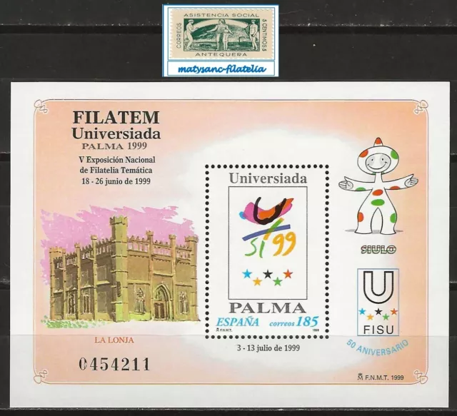 España 1999. Edifil 3648. Hojita "Filatem-Universiada Palma 1999". Mnh***