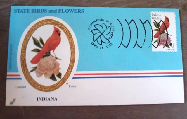 Indiana  State Bird & Flower 1982 Cardinal & Peony Spectrum Cachet Fdc