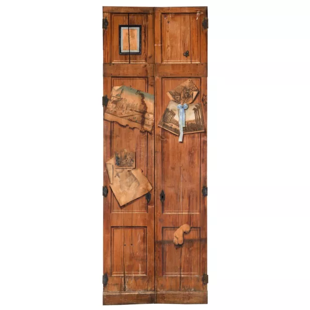 19th Century French Antique Scrubbed Pine Trompe L'oeil Decorated Doors