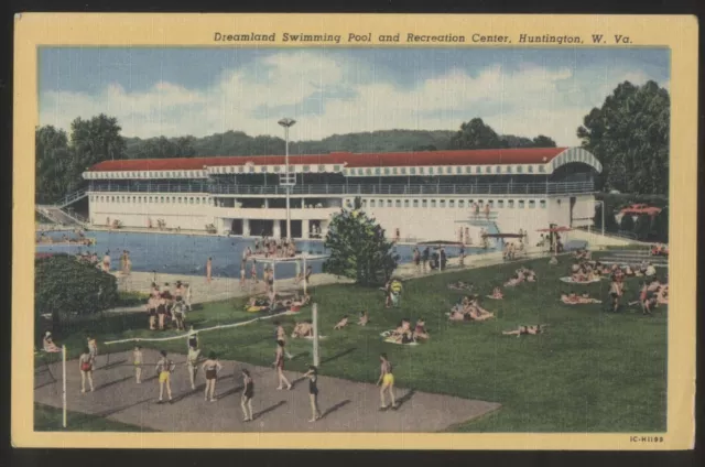 Postcard HUNTINGTON West Virginia/WV  Dreamland Swimming Pool Aerial view 1930's