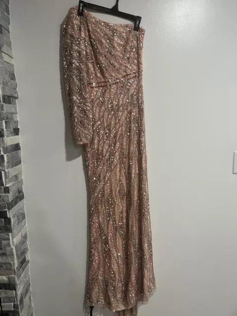 Mac Duggal 4982 Rose Gold Embellished One Sleeve Gown Sequin Belt Size 6