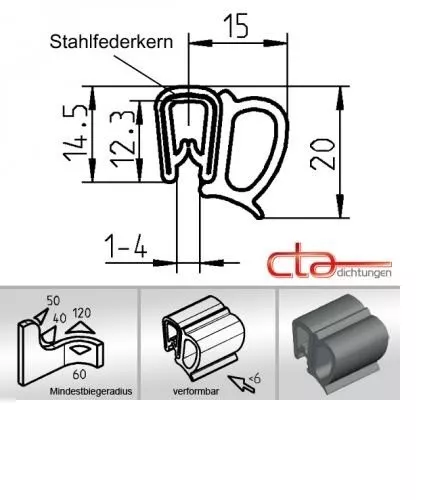 5 m Dichtungsprofil Dichtprofil Kantenschutz EPDM PVC schwarz KB 1 - 4mm 1C11-23