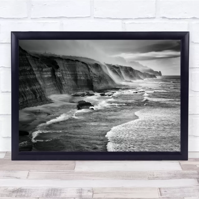 Beach Sea Water Rocks Waves Seascape Magoito Black & White Landscape Cliff Print