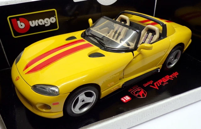 Burago 1/18 Scale Model Car 3025 - 1992 Dodge Viper RT/10 - Yellow