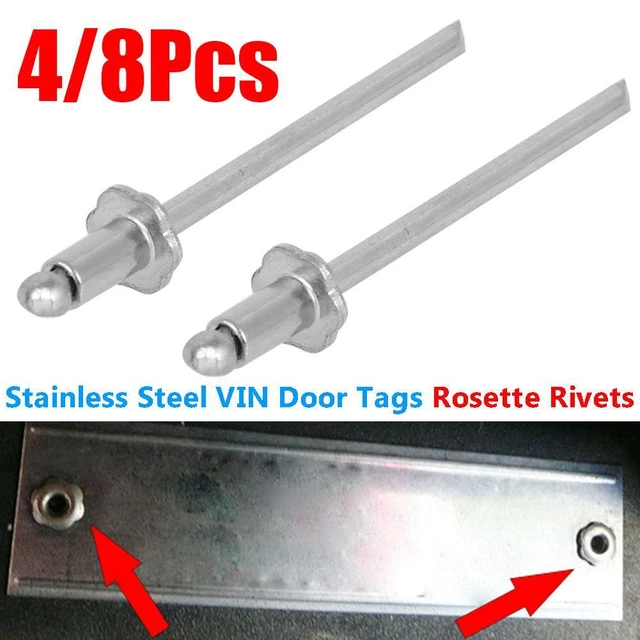 8x  For Chrysler GM AMC Cars Stainless Steel Rosette Rivets VIN Door Tags