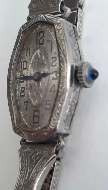 1940S Vintage Womens Watch Swiss Art Deco Sapphire Hands Crown With Germany Case