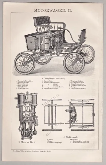 Automobil, Auto, Motorwagen - Set, 4 Stiche, Holzstiche um 1900