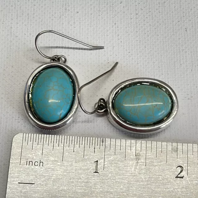 Simon Sebbag Sterling Silver Oval Turquoise Cabochon Dangle Hook Earrings 3
