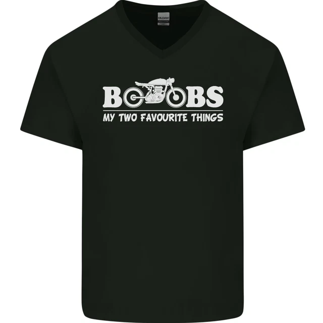 Boobs & Bikes Funny Biker Motorcycle Mens V-Neck Cotton T-Shirt