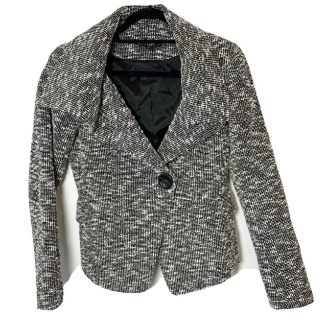 Lafayette 148 York Tweed Blazer Jacket Women Size 2 Gray One Button Asymmetrical