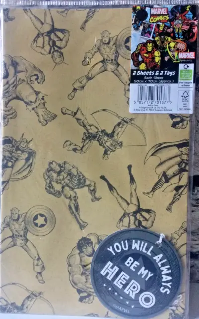 Marvel Bd Cadeau Emballage Set ~ 2 Feuilles & 2 Étiquettes ~ Marvel Super Heroes