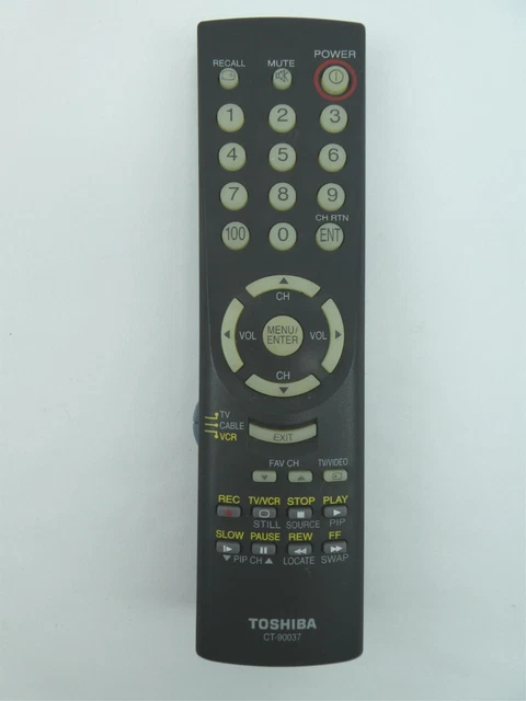 Toshiba CT-90037 TV Cable VCR Combo Remote Control w/ Luminescent Buttons