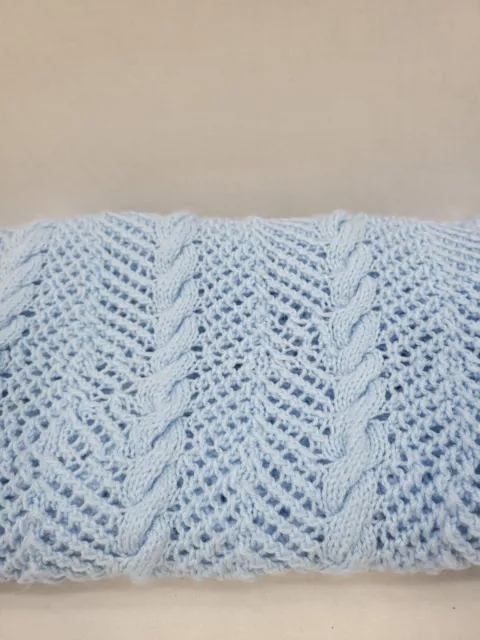 Vintage Handmade Crochet Baby Blanke Blue Throw Crib Afghan Cable Knit