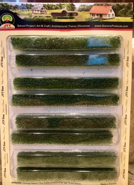 JTT SCENERY 95515 GREEN HEDGES 5" x 3/8" x 5/8" HO-SCALE  8 PER PACKAGE