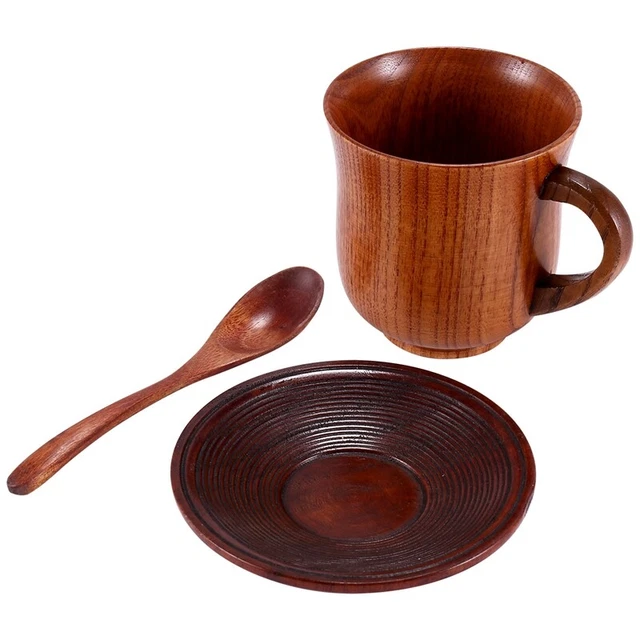 3 pz/set cucchiaio tazza di legno piattino set accessori strumenti da tè R1C8