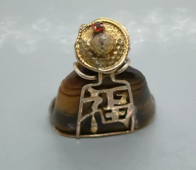 Vintage Oriental 14ct Gold & Tiger Eye Seated Buddha