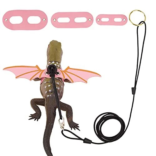 Bearded Dragon Leash Harness, 3 Size Pack Leather Wing Lizard Harness with Pink