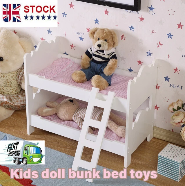 18 INCH DOLL Bunk Bed Twins Dolls Wooden Cot Bed with Bedding Bedroom