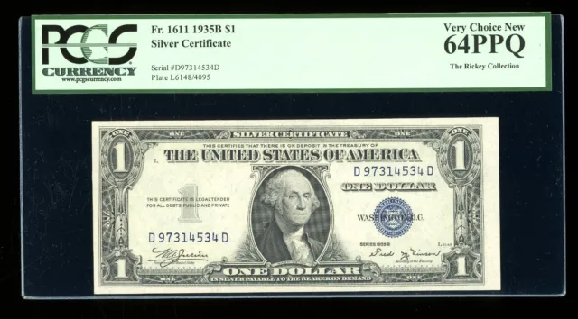 $1 1935-B Silver Vinson DD Block Fr. 1611 PCGS 64 PPQ Serial D97314534D
