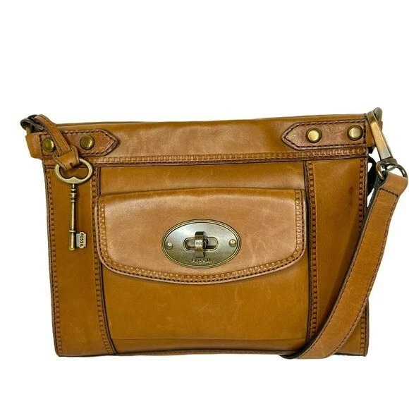 Fossil Women's Tan Vintage Revival Cow Hide Leather Key Charm Crossbody Bag