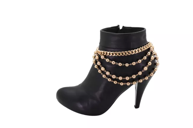 Women Gold Metal Chain Boot Bracelet Shoe Anklet Ball Waves Charm Fashion Style 3