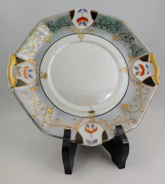 Antique Hotta Yu Shoten & Co. Serving Plate Hand Painted Japan Teal Iridescent X